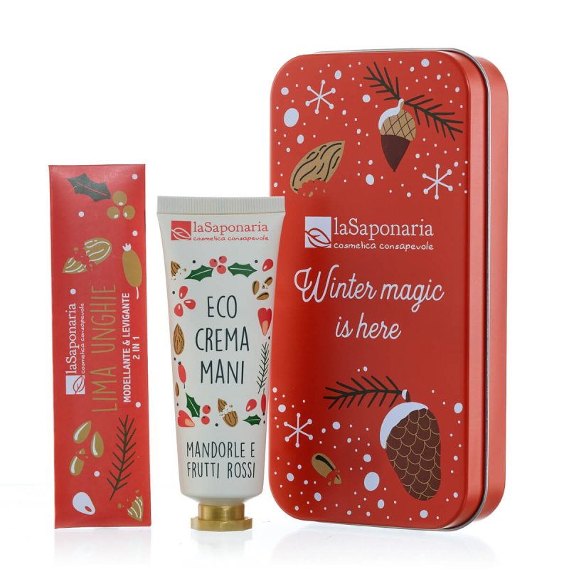 Cofre – Crema de Manos de Almendras y Frutos Rojos + Lima de Uñas “Fiesta”